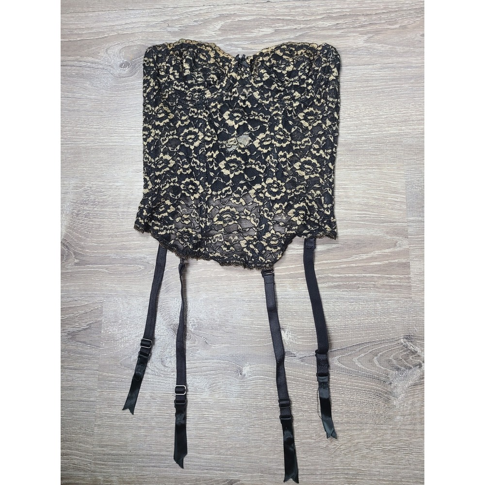 VTG Y2K Inner Most Sears 34A Corset Bustier Top Gold Lace Whimsigoth Celestial
